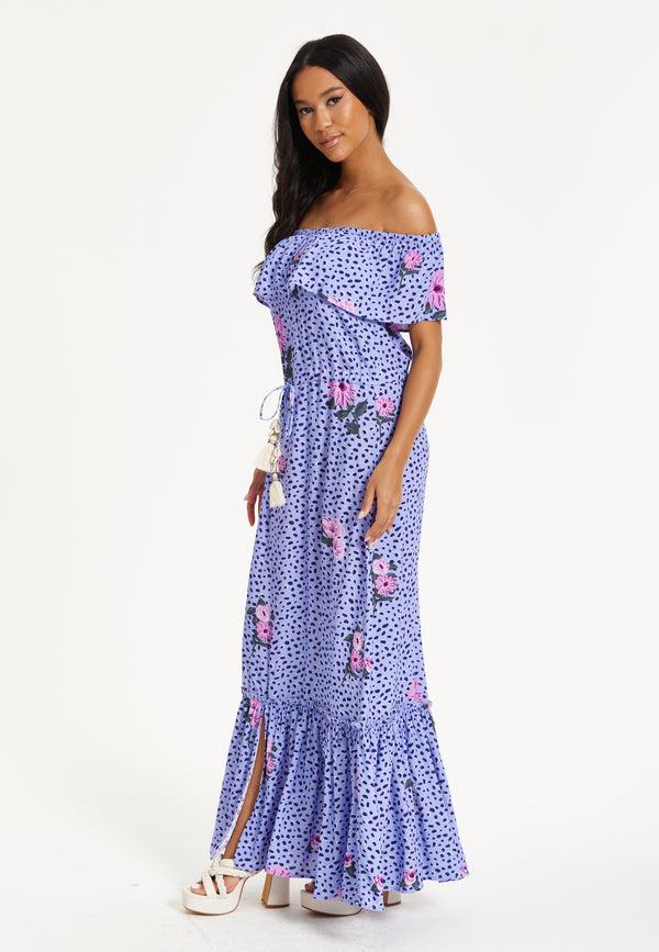 Liquorish Purple Floral Off Shoulder Maxi Dress