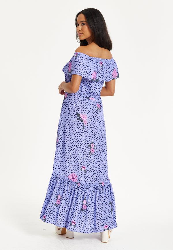 Liquorish Purple Floral Off Shoulder Maxi Dress