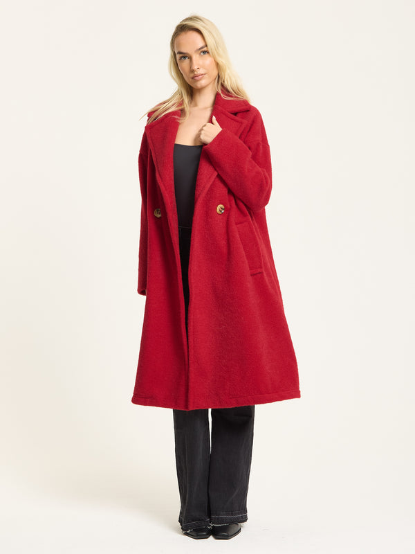 Liquorish Red Wool Blend Double Breasted Coat