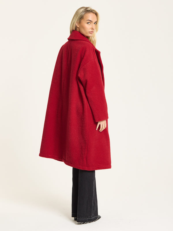 Liquorish Red Wool Blend Double Breasted Coat