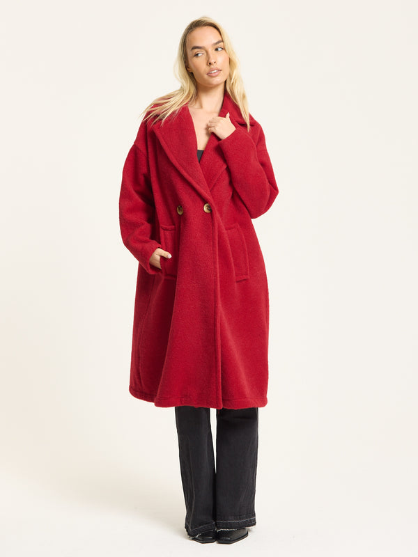 Liquorish Red Wool Blend Double Breasted Coat