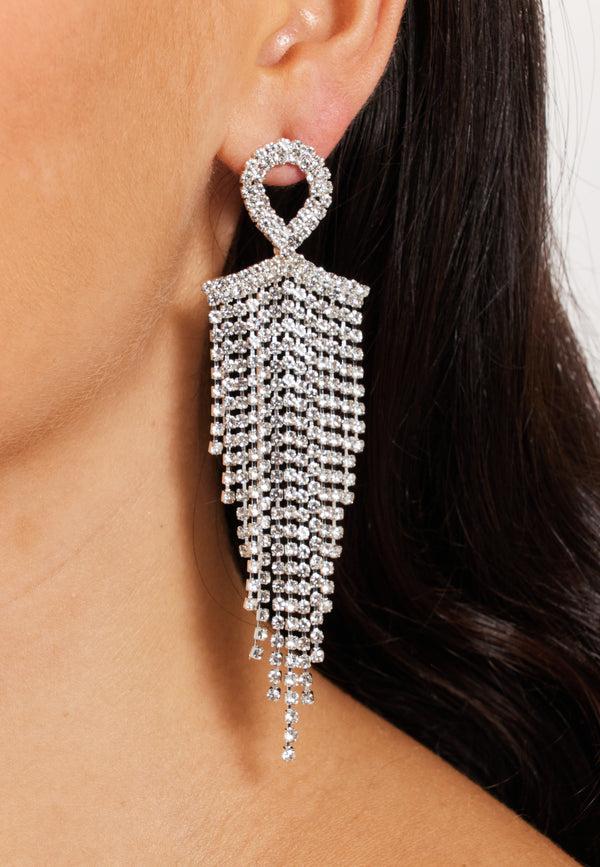 Liquorish Rhinestone Tassel Drop Earrings