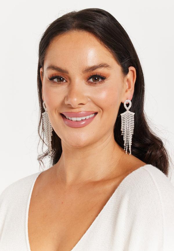 Liquorish Rhinestone Tassel Drop Earrings