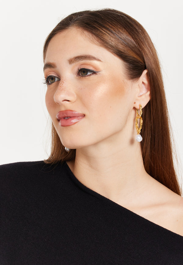 Liquorish Ribbed Pearl Drop Earrings