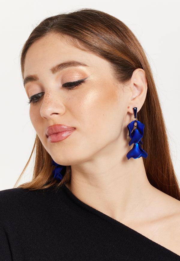 Liquorish Royal Blue Petal Dangly Earrings