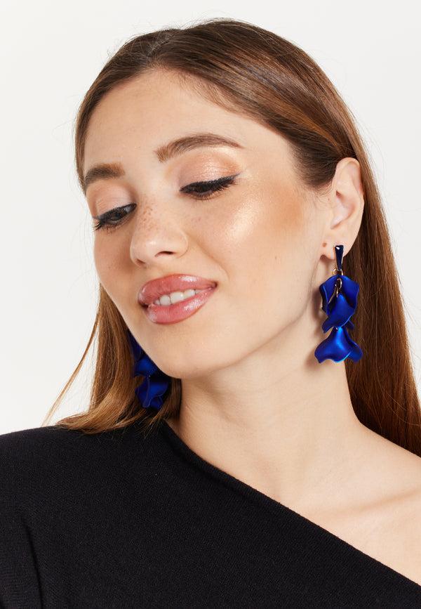 Liquorish Royal Blue Petal Dangly Earrings