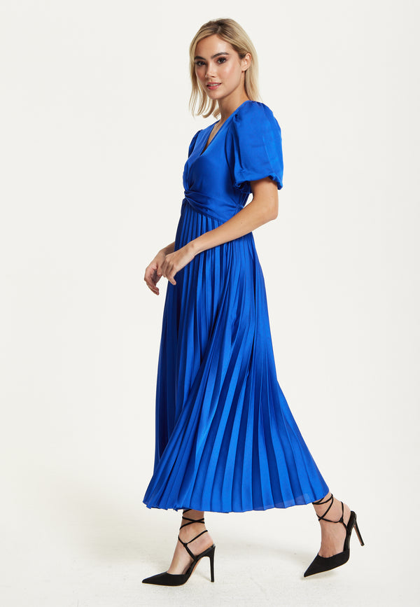 Liquorish Royal Blue Pleated Midi Dress
