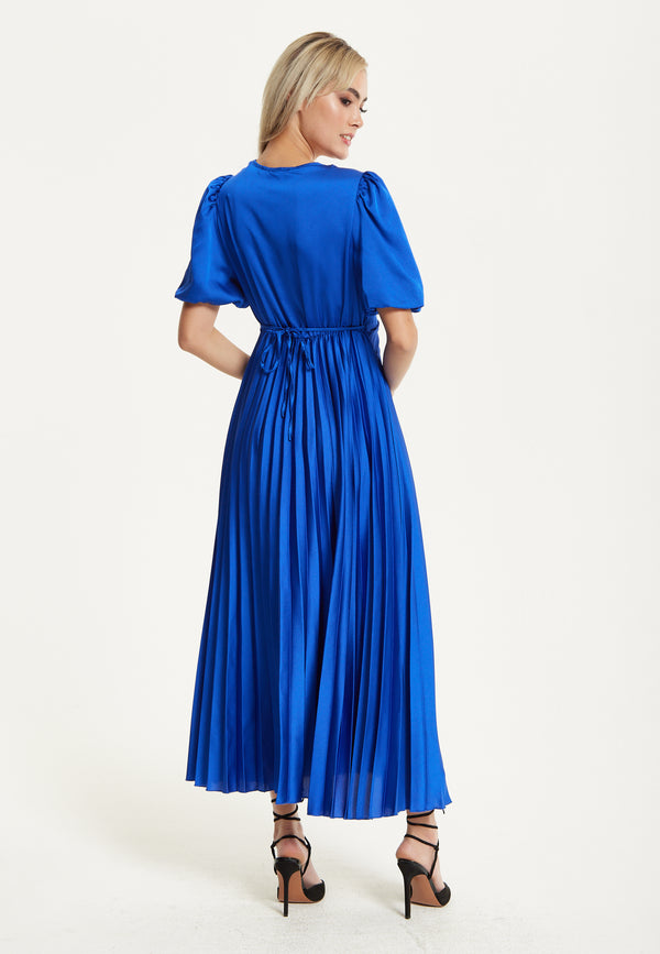 Liquorish Royal Blue Pleated Midi Dress