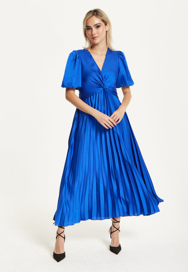 Liquorish Royal Blue Pleated Midi Dress