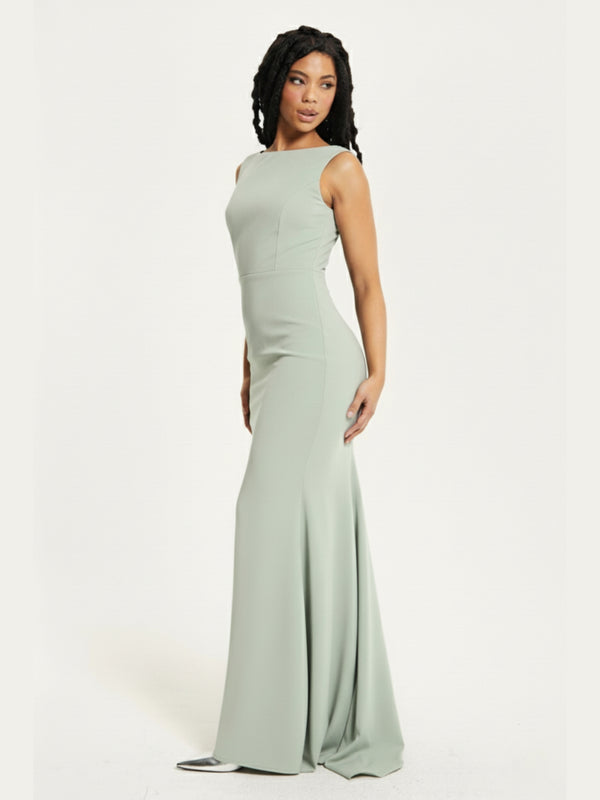 Liquorish Sage Draped Cowl Back Maxi Dress