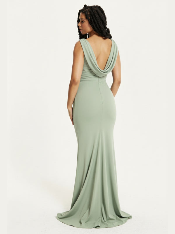 Liquorish Sage Draped Cowl Back Maxi Dress