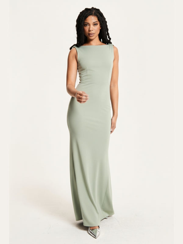 Liquorish Sage Draped Cowl Back Maxi Dress