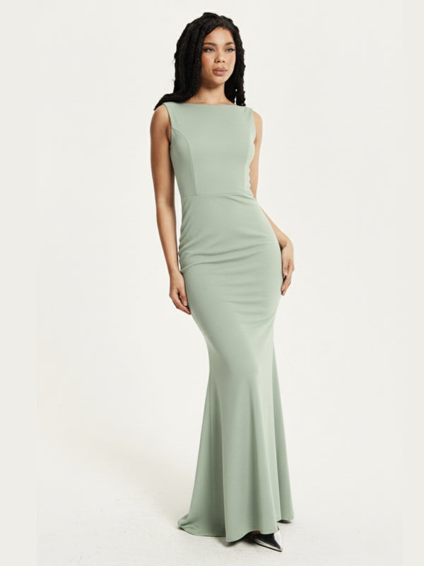 Liquorish Sage Draped Cowl Back Maxi Dress