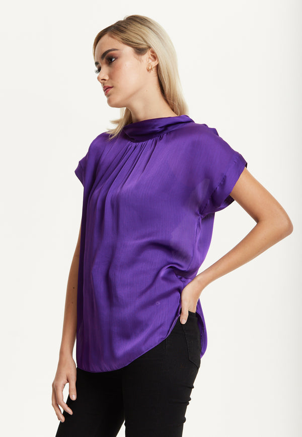 Liquorish Satin Purple Tie Back Blouse