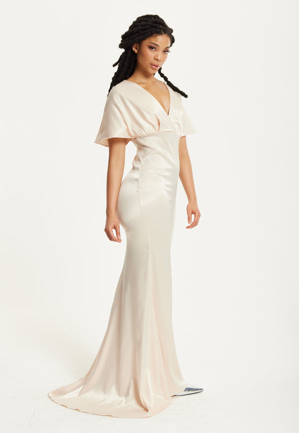 Liquorish Short Sleeve Light Champagne Maxi Dress
