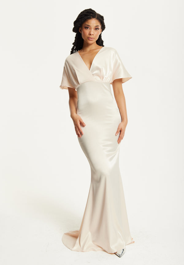 Liquorish Short Sleeve Light Champagne Maxi Dress