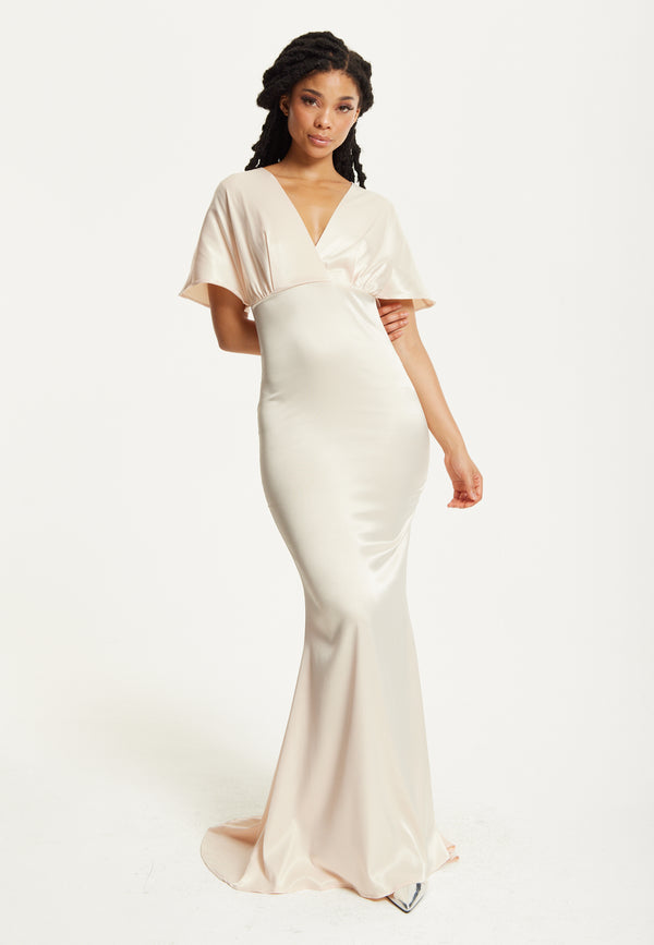 Liquorish Short Sleeve Light Champagne Maxi Dress