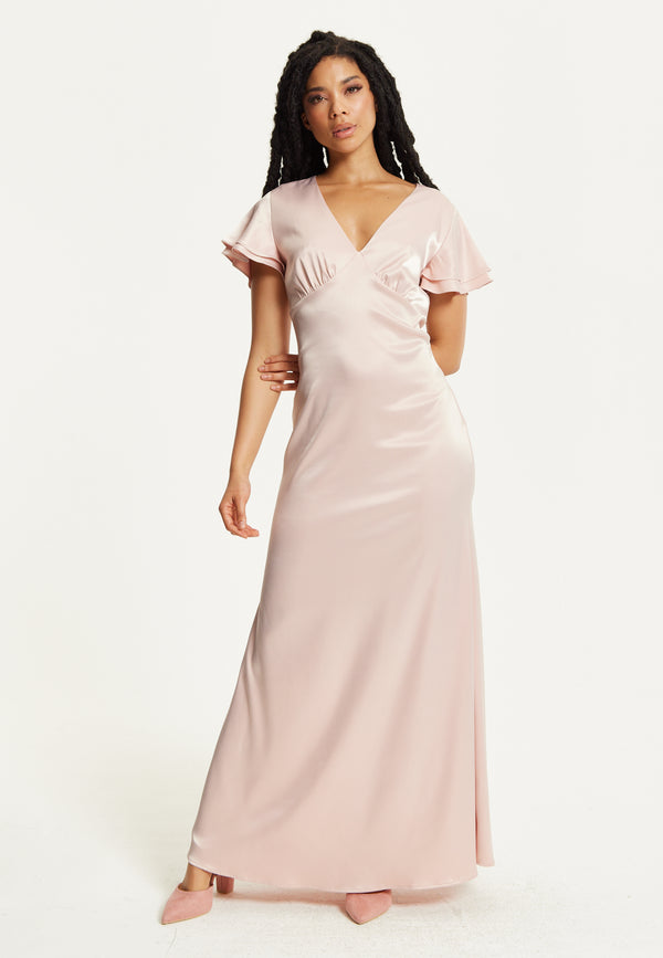 Liquorish Short Sleeve Light Pink Maxi Dress