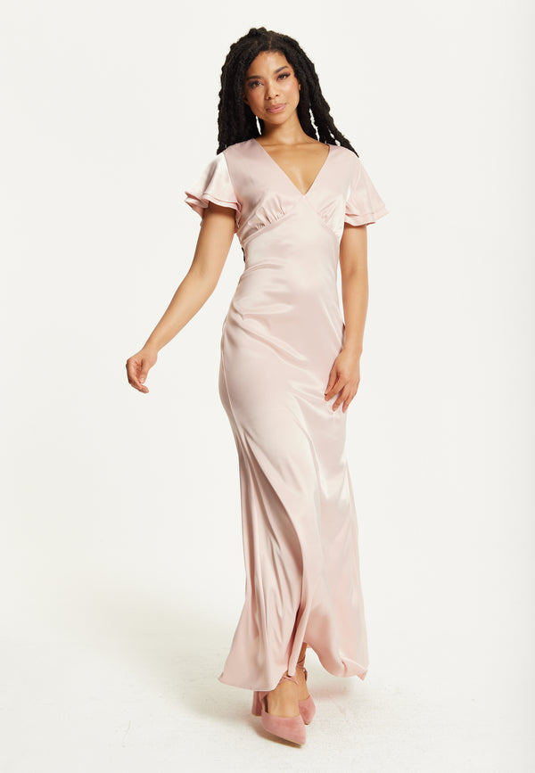 Liquorish Short Sleeve Light Pink Maxi Dress