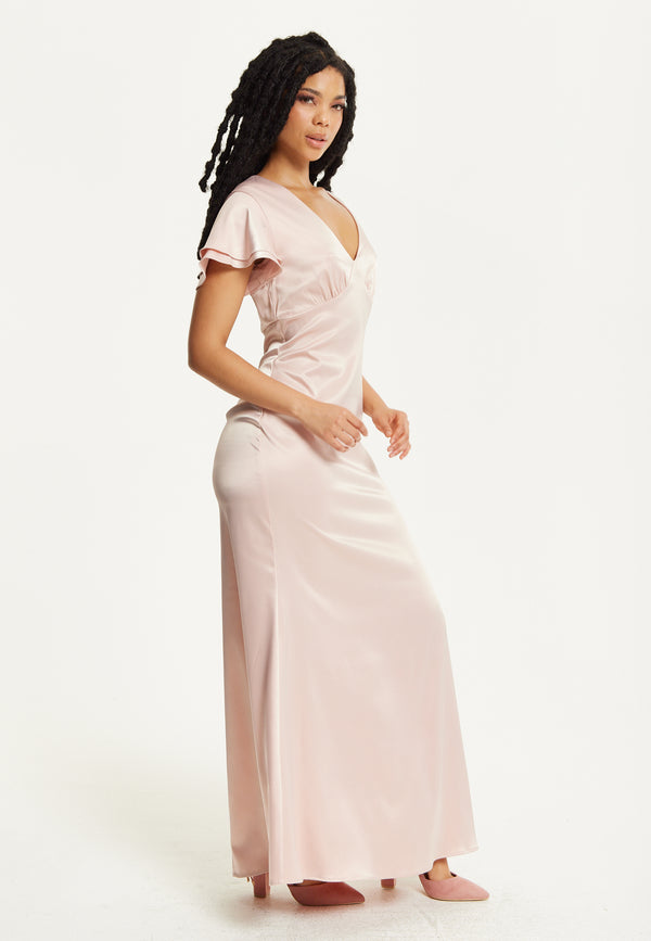 Liquorish Short Sleeve Light Pink Maxi Dress