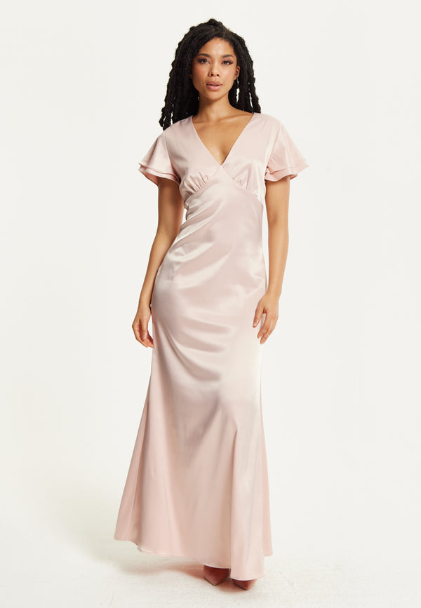 Liquorish Short Sleeve Light Pink Maxi Dress