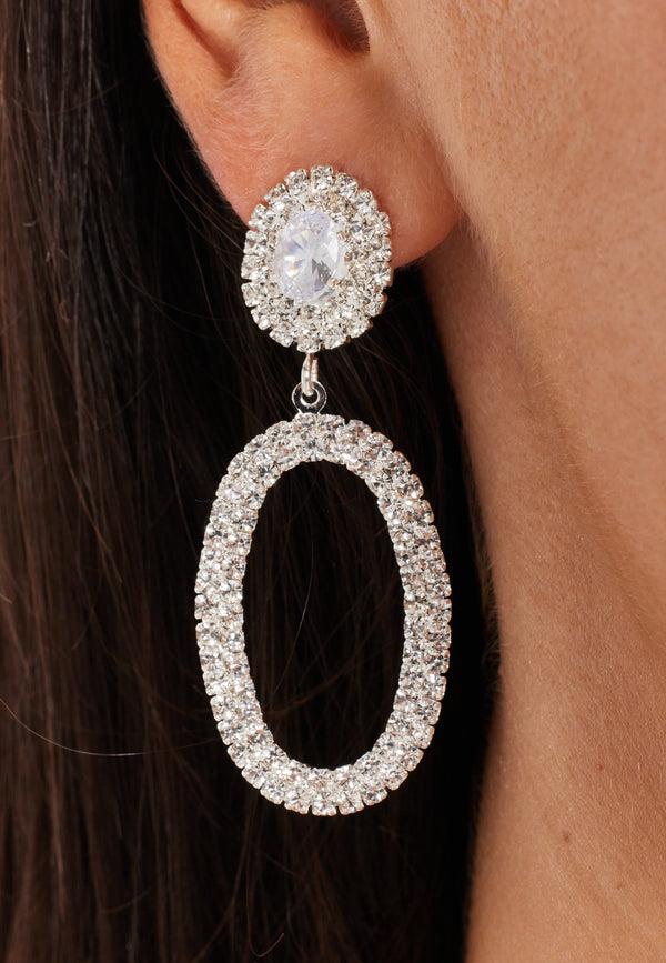 Liquorish Silver Rhinestone Large Dangle Earrings