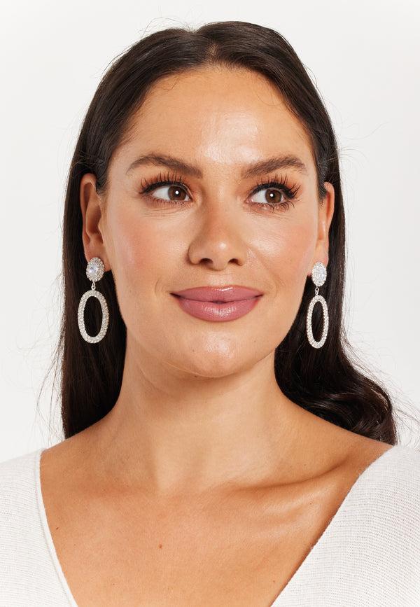 Liquorish Silver Rhinestone Large Dangle Earrings