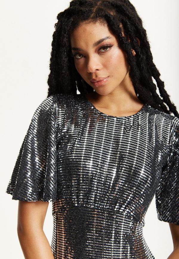 Liquorish Silver Sequin Midi Party Dress