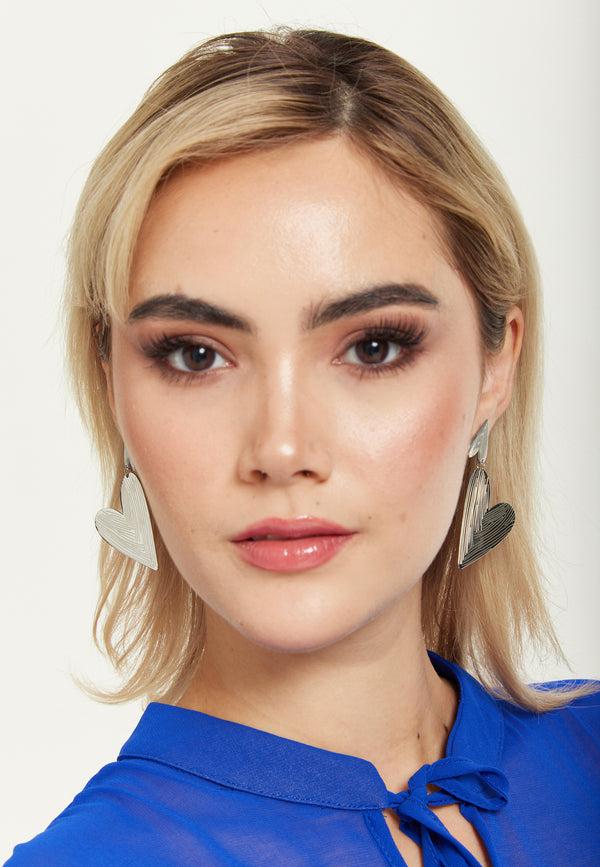 Liquorish Silver Textured Double Heart Earrings