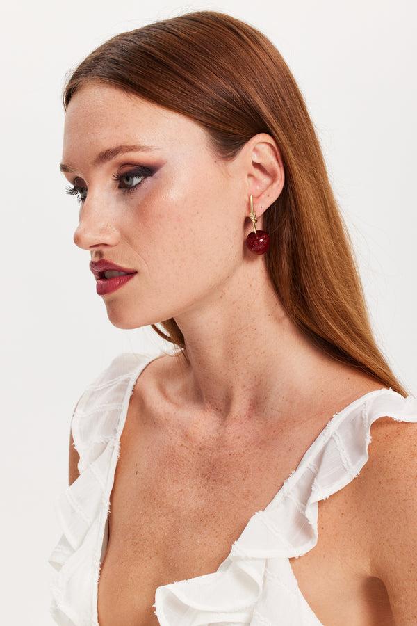 Liquorish Liquorish Sparkly Cherry Drop Style Earrings With Knot Detail
