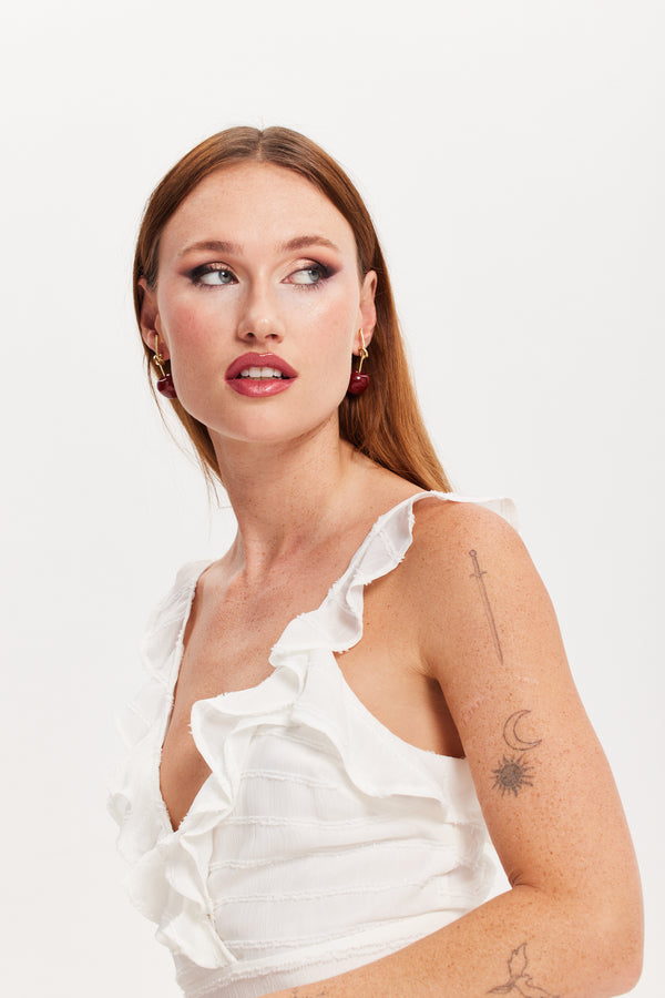 Liquorish Liquorish Sparkly Cherry Drop Style Earrings With Knot Detail