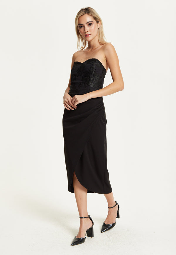 Liquorish Strapless Black Midi Dress