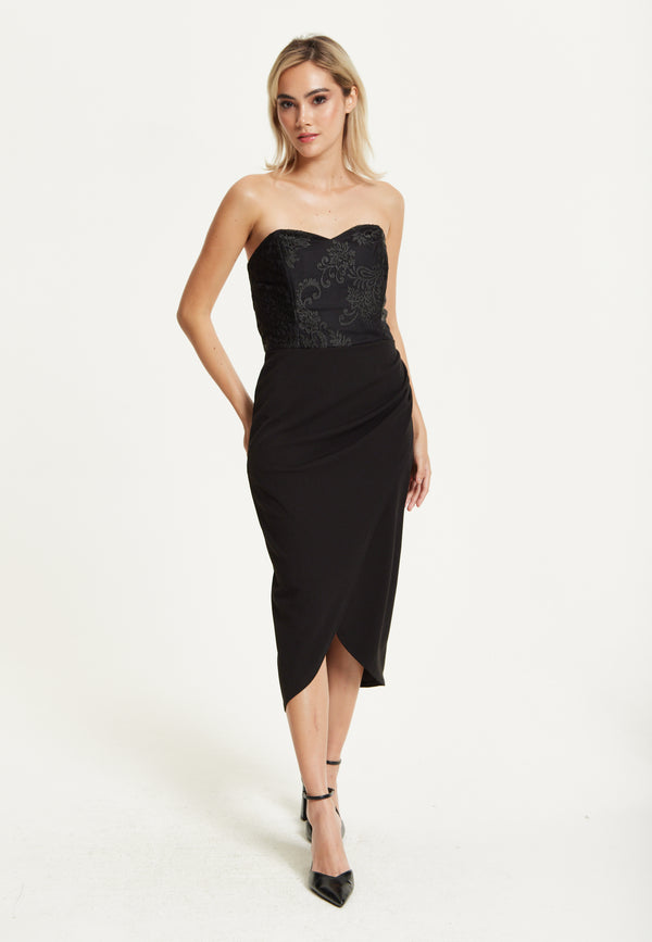 Liquorish Strapless Black Midi Dress