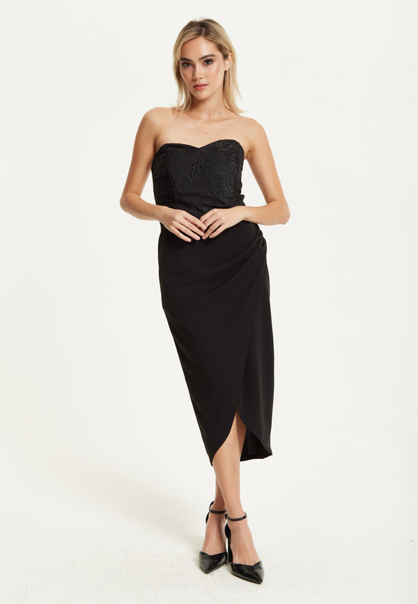 Liquorish Strapless Black Midi Dress