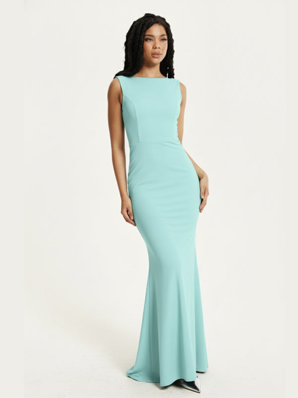 Liquorish Turquoise Draped Cowl Back Maxi Dress