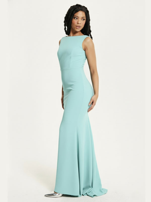 Liquorish Turquoise Draped Cowl Back Maxi Dress