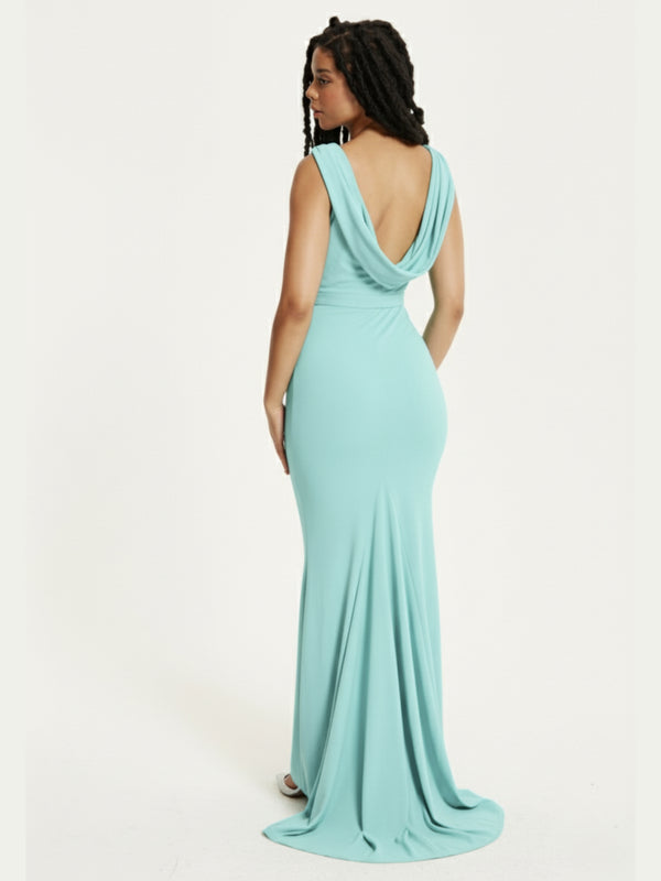 Liquorish Turquoise Draped Cowl Back Maxi Dress