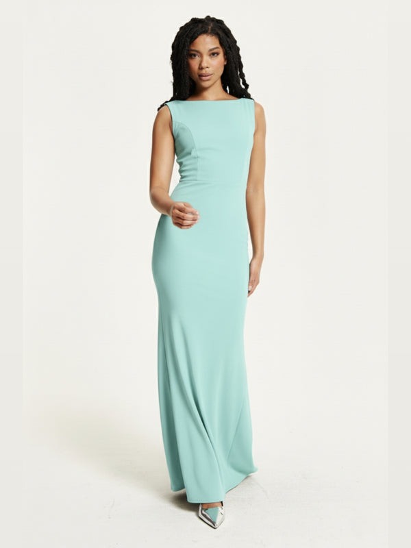 Liquorish Turquoise Draped Cowl Back Maxi Dress