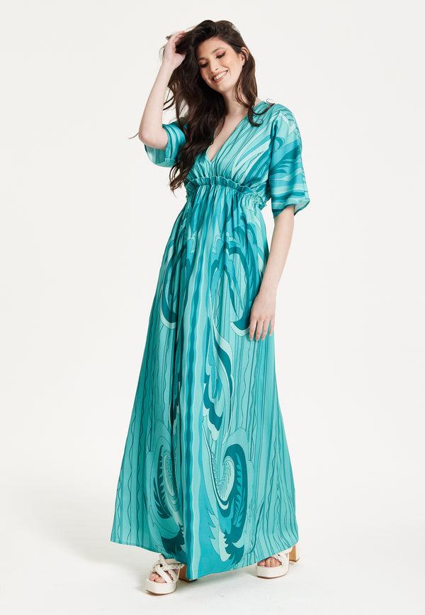 Liquorish Turquoise Swirl Print Maxi Dress
