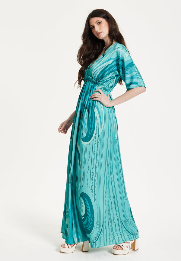 Liquorish Turquoise Swirl Print Maxi Dress