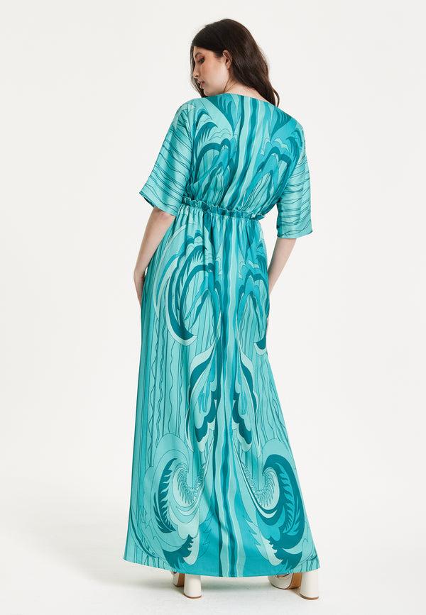 Liquorish Turquoise Swirl Print Maxi Dress