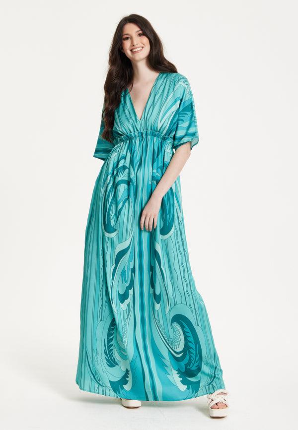 Liquorish Turquoise Swirl Print Maxi Dress