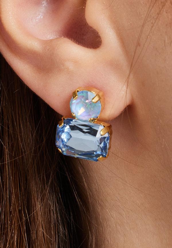 Liquorish Two Tone Stud Earrings In Sky Blue