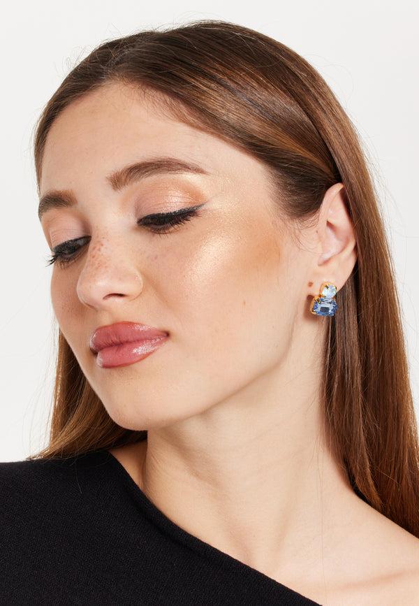 Liquorish Two Tone Stud Earrings in Sky Blue