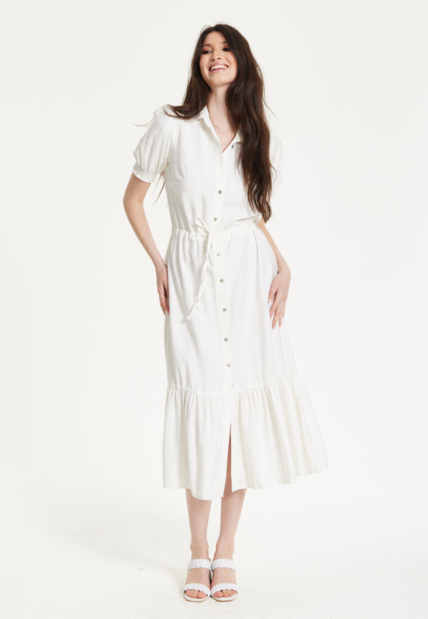 Liquorish White Belted Button Midi Dress