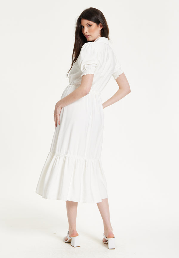 Liquorish White Belted Button Midi Dress