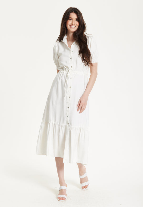 Liquorish White Belted Button Midi Dress