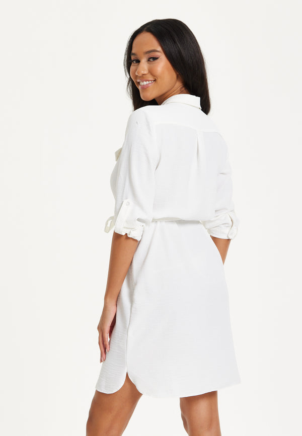 Liquorish White Belted Shirt Mini Dress