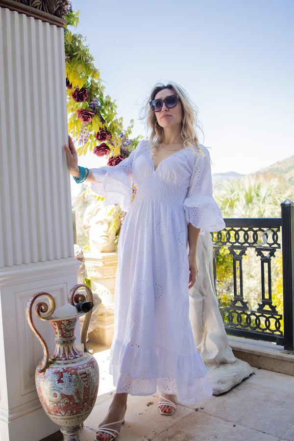Liquorish White Broderie Anglaise Maxi Dress