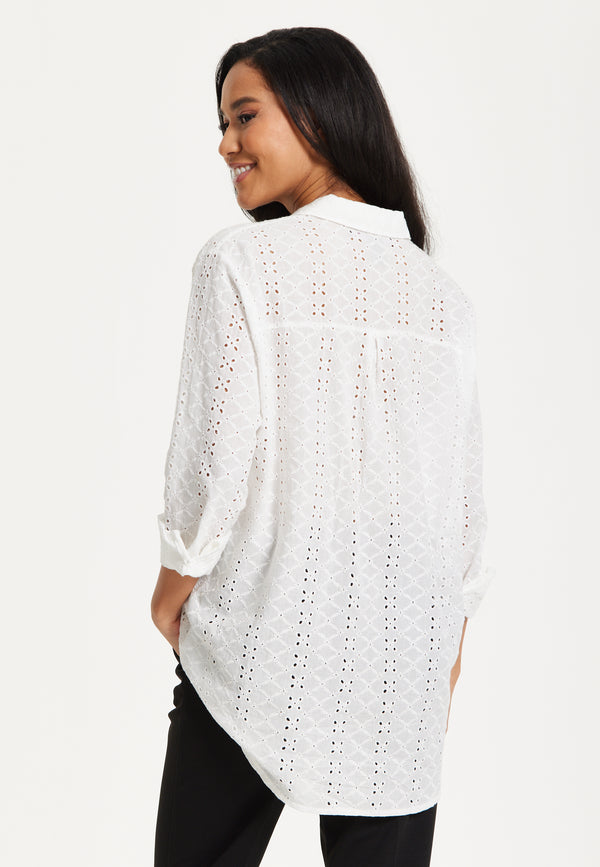 Liquorish White Broderie Button-Up Shirt